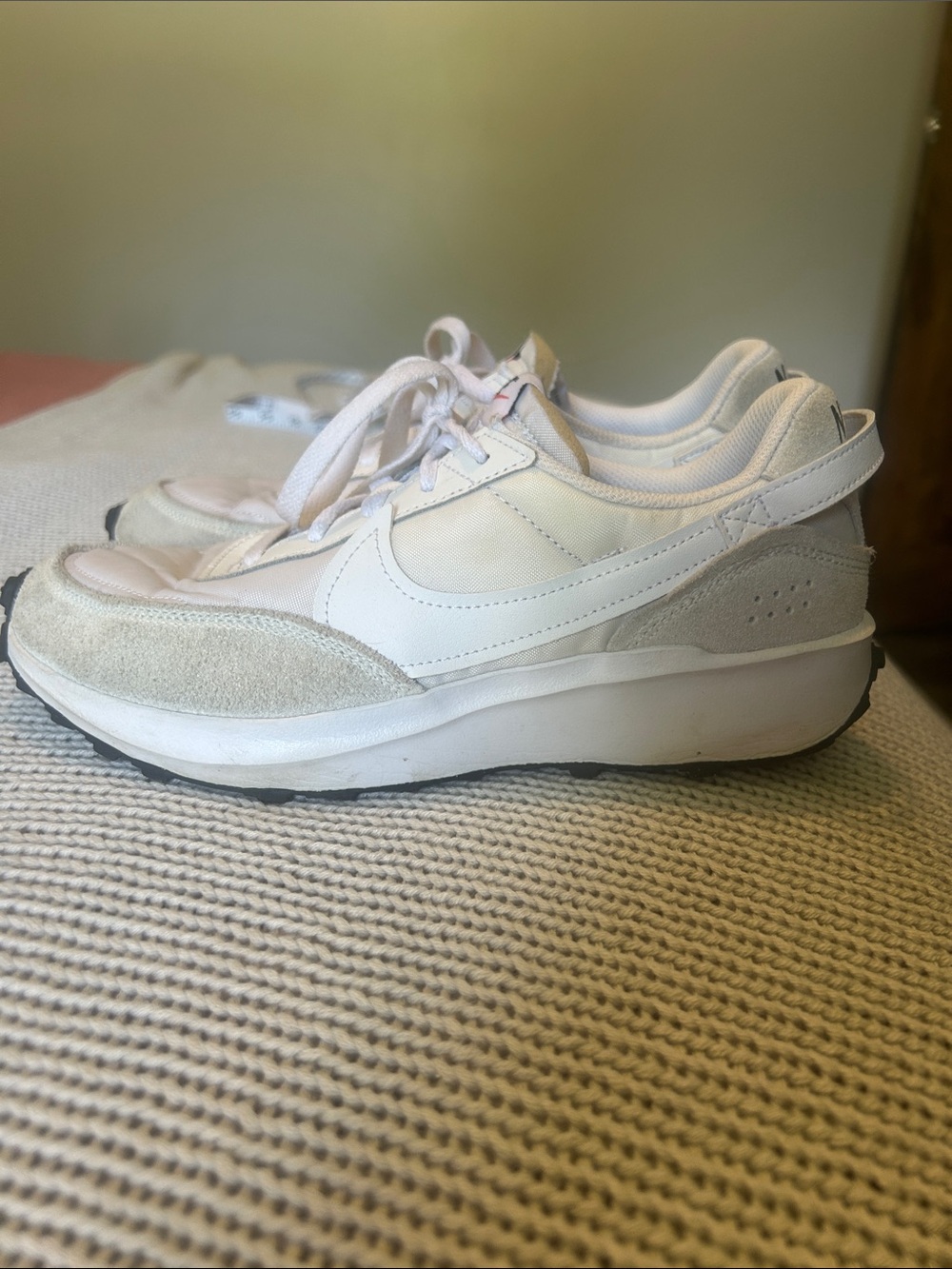 Nike Women's White and Light Beige Retro Waffle Sneakers
